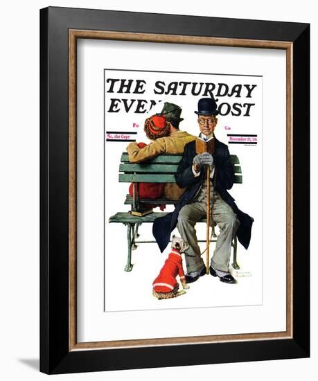 "Overheard Lovers" (man on park bench) Saturday Evening Post Cover, November 21,1936-Norman Rockwell-Framed Giclee Print