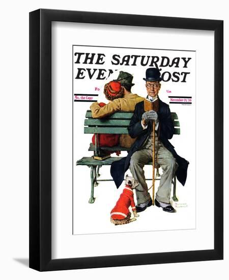 "Overheard Lovers" (man on park bench) Saturday Evening Post Cover, November 21,1936-Norman Rockwell-Framed Giclee Print
