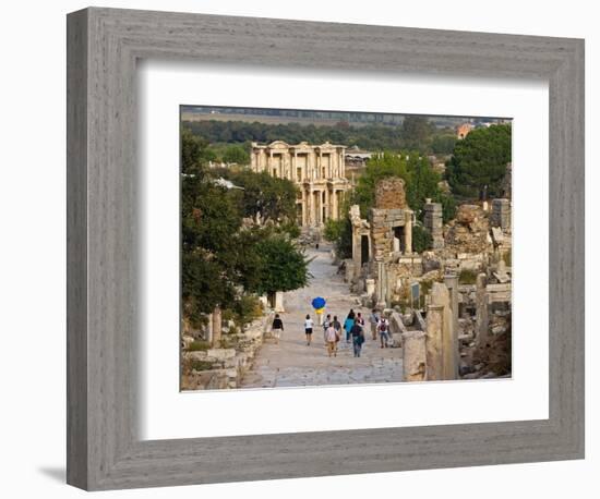 Overlook of Library with Tourists, Ephesus, Turkey-Joe Restuccia III-Framed Photographic Print