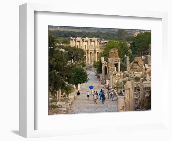 Overlook of Library with Tourists, Ephesus, Turkey-Joe Restuccia III-Framed Photographic Print
