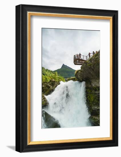 Overlook on Small Waterfall in Geiranger, Norway, Scandinavia, Europe-Amanda Hall-Framed Photographic Print