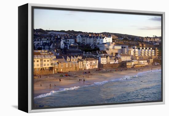 Overlooking Porthmeor Beach in St. Ives at Sunset, Cornwall, England, United Kingdom, Europe-Simon Montgomery-Framed Premier Image Canvas