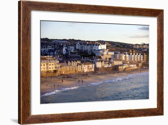 Overlooking Porthmeor Beach in St. Ives at Sunset, Cornwall, England, United Kingdom, Europe-Simon Montgomery-Framed Photographic Print