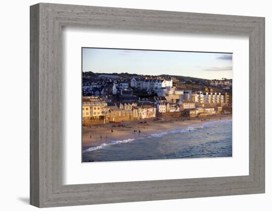 Overlooking Porthmeor Beach in St. Ives at Sunset, Cornwall, England, United Kingdom, Europe-Simon Montgomery-Framed Photographic Print