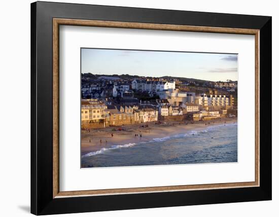 Overlooking Porthmeor Beach in St. Ives at Sunset, Cornwall, England, United Kingdom, Europe-Simon Montgomery-Framed Photographic Print