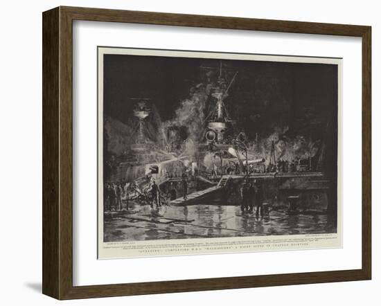 Overtime, Completing HMS Magnificent, a Night Scene in Chatham Dockyard-William Lionel Wyllie-Framed Giclee Print