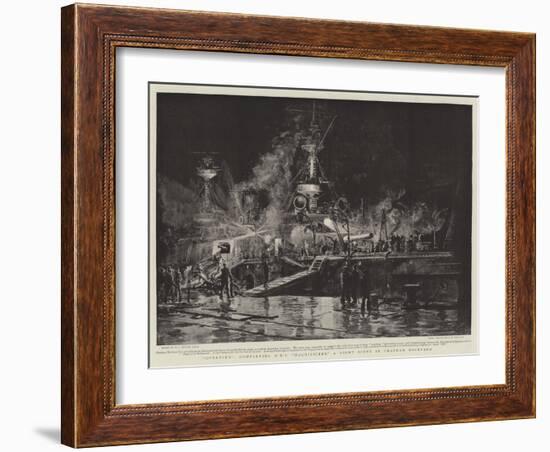 Overtime, Completing HMS Magnificent, a Night Scene in Chatham Dockyard-William Lionel Wyllie-Framed Giclee Print