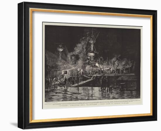 Overtime, Completing HMS Magnificent, a Night Scene in Chatham Dockyard-William Lionel Wyllie-Framed Giclee Print