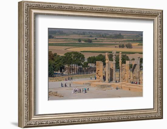 Overview of All Nations Gate and tourist groups setting off on their tours, Persepolis, UNESCO Worl-James Strachan-Framed Photographic Print