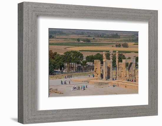 Overview of All Nations Gate and tourist groups setting off on their tours, Persepolis, UNESCO Worl-James Strachan-Framed Photographic Print