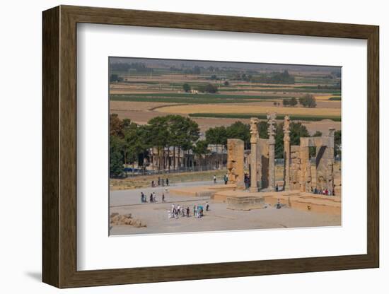 Overview of All Nations Gate and tourist groups setting off on their tours, Persepolis, UNESCO Worl-James Strachan-Framed Photographic Print