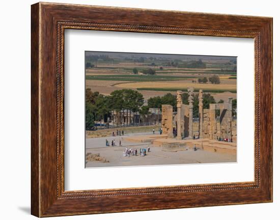 Overview of All Nations Gate and tourist groups setting off on their tours, Persepolis, UNESCO Worl-James Strachan-Framed Photographic Print