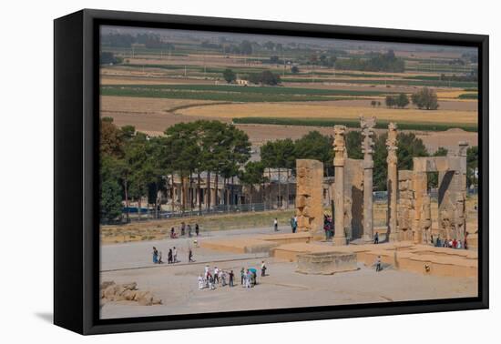 Overview of All Nations Gate and tourist groups setting off on their tours, Persepolis, UNESCO Worl-James Strachan-Framed Premier Image Canvas