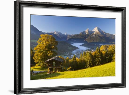 Overview of Berchtesgaden in Autumn with the Watzmann Mountain in the Background-Miles Ertman-Framed Photographic Print