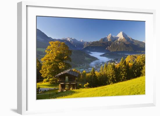 Overview of Berchtesgaden in Autumn with the Watzmann Mountain in the Background-Miles Ertman-Framed Photographic Print