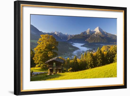 Overview of Berchtesgaden in Autumn with the Watzmann Mountain in the Background-Miles Ertman-Framed Photographic Print