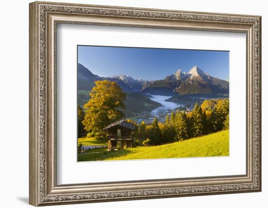 Overview of Berchtesgaden in Autumn with the Watzmann Mountain in the Background-Miles Ertman-Framed Photographic Print