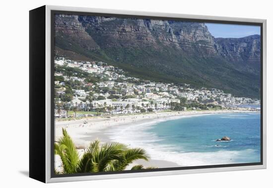 Overview of Clifton Beach with Homes and Mountains in the Bay, Cape Peninsula, Cape Town-Kimberly Walker-Framed Premier Image Canvas