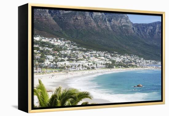 Overview of Clifton Beach with Homes and Mountains in the Bay, Cape Peninsula, Cape Town-Kimberly Walker-Framed Premier Image Canvas