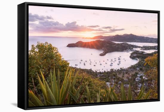 Overview of English Harbour from Shirley Heights at sunset, Antigua, Antigua and Barbuda-Roberto Moiola-Framed Stretched Canvas