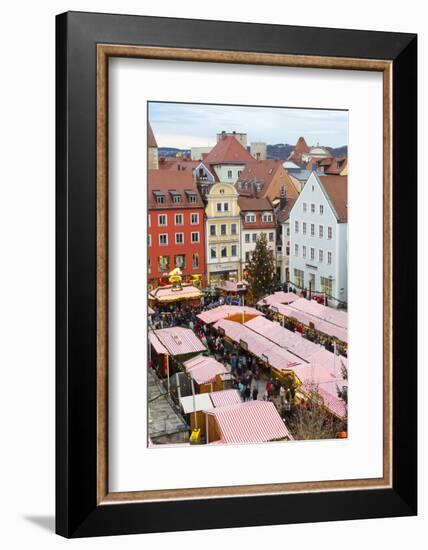 Overview of the Christmas Market in Neupfarrplatz, Regensburg, Bavaria, Germany, Europe-Miles Ertman-Framed Photographic Print