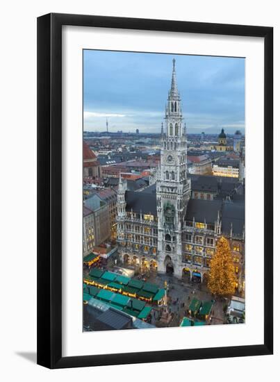 Overview of the Marienplatz Christmas Market and the New Town Hall, Munich, Bavaria, Germany-Miles Ertman-Framed Photographic Print