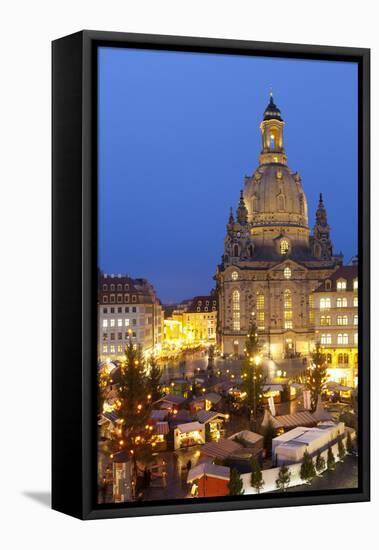 Overview of the New Market Christmas Market Beneath the Frauenkirche, Dresden, Saxony, Germany-Miles Ertman-Framed Premier Image Canvas