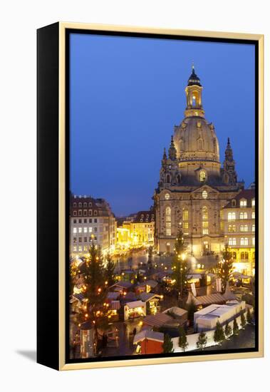 Overview of the New Market Christmas Market Beneath the Frauenkirche, Dresden, Saxony, Germany-Miles Ertman-Framed Premier Image Canvas