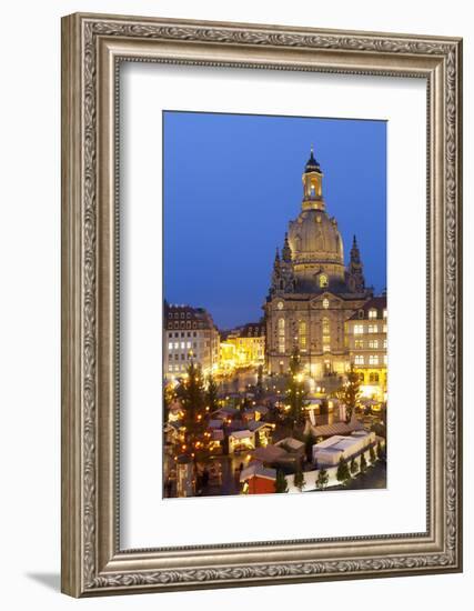 Overview of the New Market Christmas Market Beneath the Frauenkirche, Dresden, Saxony, Germany-Miles Ertman-Framed Photographic Print