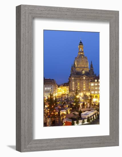 Overview of the New Market Christmas Market Beneath the Frauenkirche, Dresden, Saxony, Germany-Miles Ertman-Framed Photographic Print