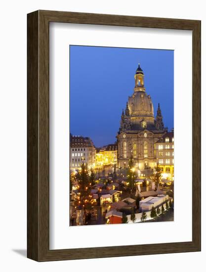 Overview of the New Market Christmas Market Beneath the Frauenkirche, Dresden, Saxony, Germany-Miles Ertman-Framed Photographic Print