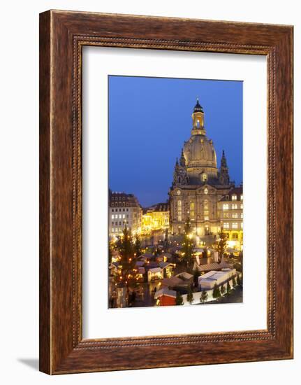 Overview of the New Market Christmas Market Beneath the Frauenkirche, Dresden, Saxony, Germany-Miles Ertman-Framed Photographic Print