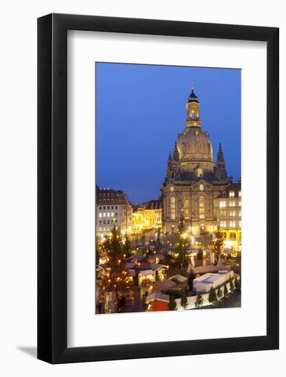 Overview of the New Market Christmas Market Beneath the Frauenkirche, Dresden, Saxony, Germany-Miles Ertman-Framed Photographic Print