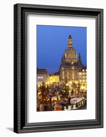 Overview of the New Market Christmas Market Beneath the Frauenkirche, Dresden, Saxony, Germany-Miles Ertman-Framed Photographic Print