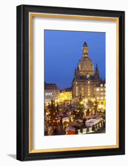 Overview of the New Market Christmas Market Beneath the Frauenkirche, Dresden, Saxony, Germany-Miles Ertman-Framed Photographic Print