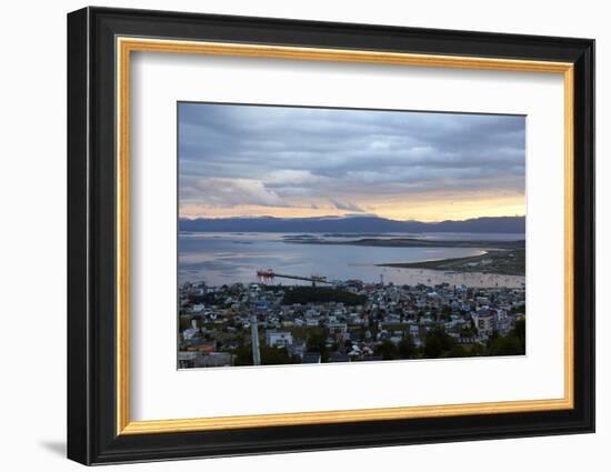 Overview of Ushuaia during sunset, Tierra del Fuego, Argentina, South America-Fernando Carniel Machado-Framed Photographic Print