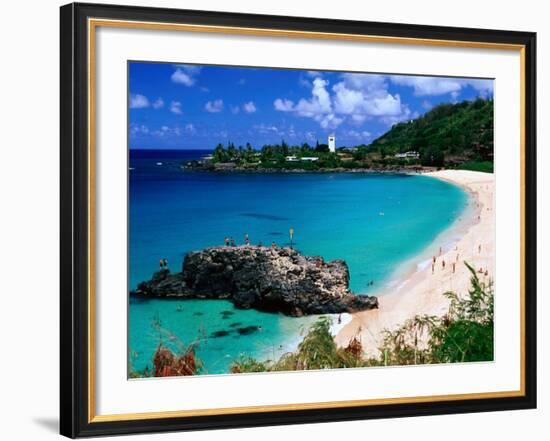 Overview of Waimea Bay on the North Shore, Waimea, U.S.A.-Ann Cecil-Framed Photographic Print