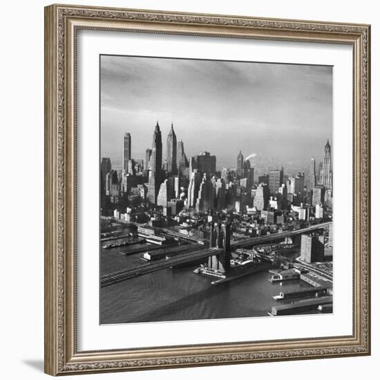 Overview Picture Looking at the Brooklyn Bridge to Manhattan-Dmitri Kessel-Framed Photographic Print