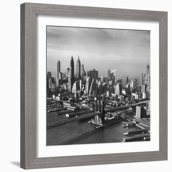 Overview Picture Looking at the Brooklyn Bridge to Manhattan-Dmitri Kessel-Framed Photographic Print