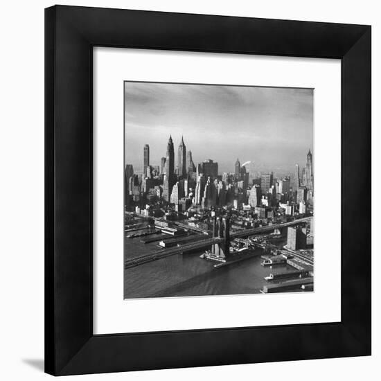 Overview Picture Looking at the Brooklyn Bridge to Manhattan-Dmitri Kessel-Framed Photographic Print