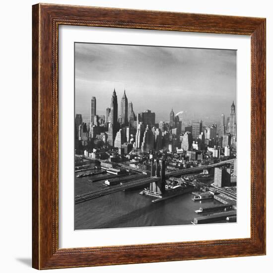 Overview Picture Looking at the Brooklyn Bridge to Manhattan-Dmitri Kessel-Framed Photographic Print