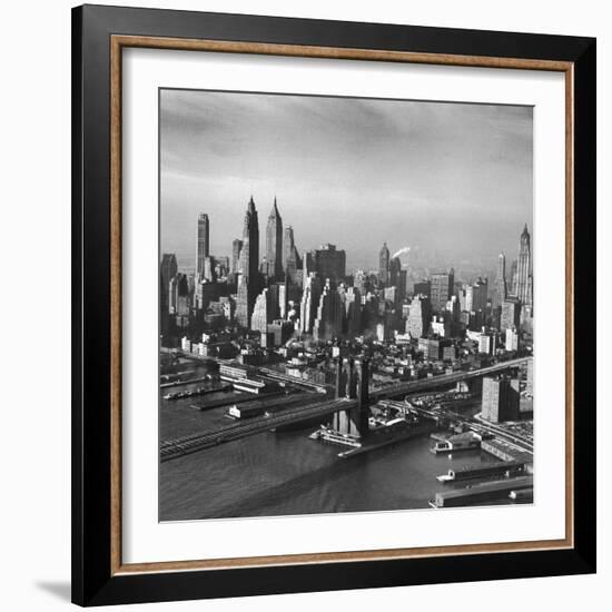 Overview Picture Looking at the Brooklyn Bridge to Manhattan-Dmitri Kessel-Framed Photographic Print