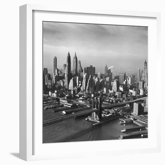 Overview Picture Looking at the Brooklyn Bridge to Manhattan-Dmitri Kessel-Framed Photographic Print