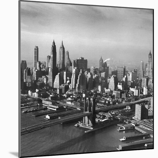 Overview Picture Looking at the Brooklyn Bridge to Manhattan-Dmitri Kessel-Mounted Photographic Print