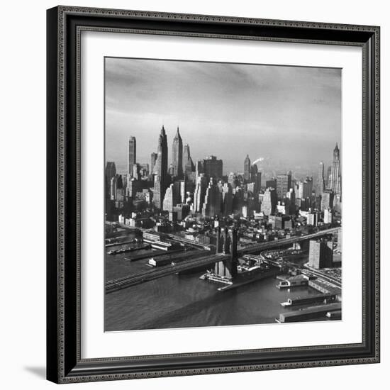 Overview Picture Looking at the Brooklyn Bridge to Manhattan-Dmitri Kessel-Framed Photographic Print