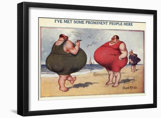 Overweight Men Smoking on the Beach-null-Framed Giclee Print