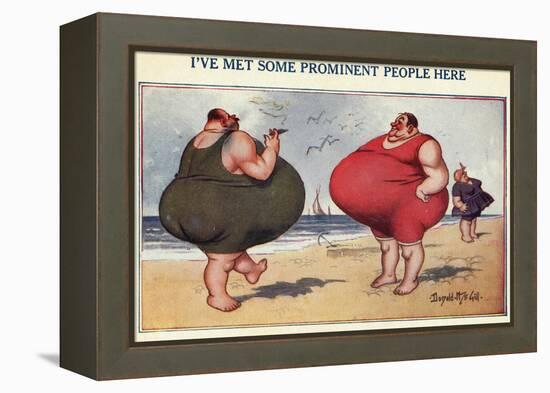 Overweight Men Smoking on the Beach-null-Framed Premier Image Canvas