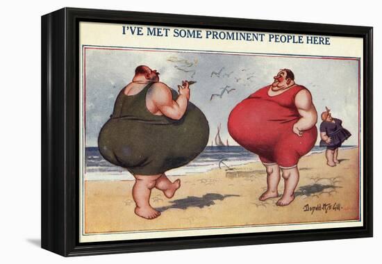 Overweight Men Smoking on the Beach-null-Framed Premier Image Canvas