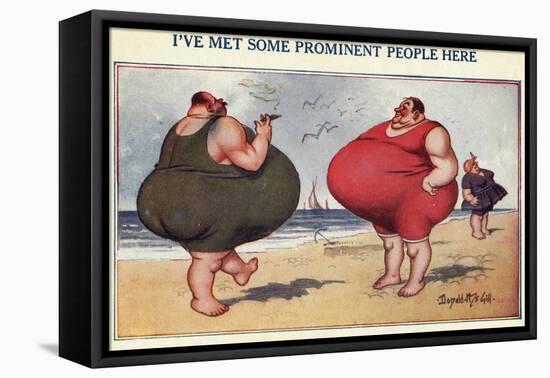 Overweight Men Smoking on the Beach-null-Framed Premier Image Canvas