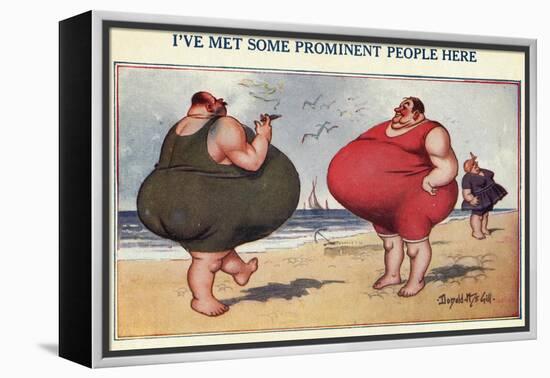 Overweight Men Smoking on the Beach-null-Framed Premier Image Canvas